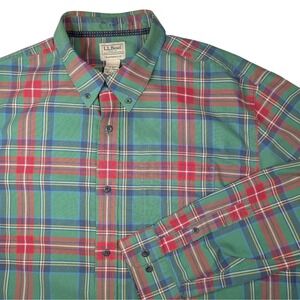 Vintage L.L. Bean Button Down Shirt Mens XL Regular Green‎ Plaid Traditional Fit